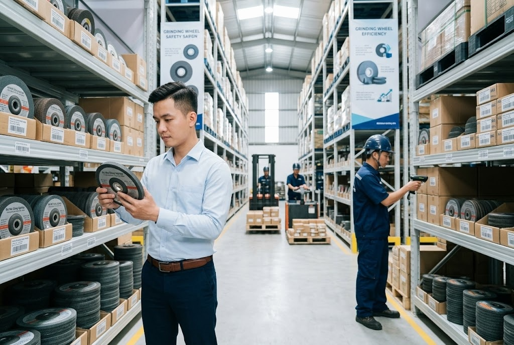 Khám phá không gian tổng kho phân phối đá mài công nghiệp quy mô lớn. Hệ thống lưu trữ hiện đại, quy trình kiểm tra chất lượng khắt khe, đảm bảo nguồn cung vật tư cơ khí ổn định.