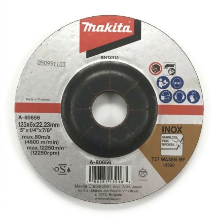 Mua Đá mài cho inox Makita A-80656 (125 x 6 x 22.2mm) kích thước 125x6x22.2mm. Đĩa mài thép không gỉ chất lượng cao, an toàn, hiệu suất vượt trội. Xuất xứ Thái Lan. Xem ngay!