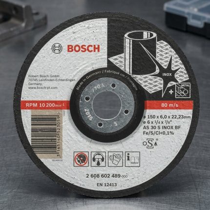 Đá mài inox 150x6x22.23mm Bosch 2608602489 chính hãng chuyên dùng mài inox, kim loại với độ bền cao, tốc độ mài mạnh, an toàn cho thợ cơ khí và xưởng gia công inox.