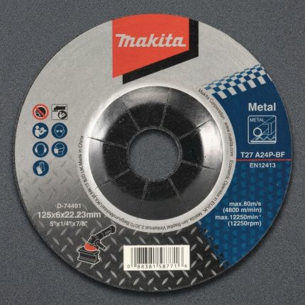 Đá mài kim loại A24P 125x6.0x22.23 Makita D-74491 chính hãng chuyên dùng mài sắt, thép và kim loại với độ bền cao, đường mài sắc nét, an toàn cho máy mài cầm tay công nghiệp.