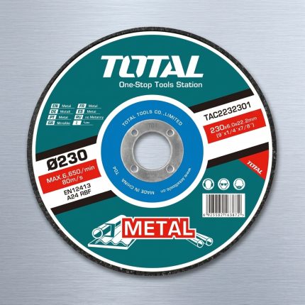 Đá mài kim loại Total TAC2232301SA 9" (230mm) là dòng đá mài công nghiệp chất lượng cao chuyên dùng để mài sắt, thép và các vật liệu kim loại thông dụng. Với đường kính 230mm tiêu chuẩn, sản phẩm tương thích với nhiều dòng máy mài góc công suất lớn, giúp xử lý bavia, làm sạch mối hàn và hoàn thiện bề mặt kim loại nhanh chóng. Đá mài kim loại Total TAC2232301SA 9" (230mm) có độ bền cao, khả năng chịu tải tốt, vận hành ổn định và phù hợp cho các xưởng cơ khí, công trình xây dựng, gia công kết cấu thép, nhà máy sản xuất và công tác bảo trì công nghiệp chuyên nghiệp.