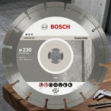 Hình ảnh Đĩa cắt bê tông 230mm Bosch 2608602200, phù hợp cho máy cắt góc, cắt nhanh, bền, chính hãng Bosch, đường cắt mịn, an toàn cao.
