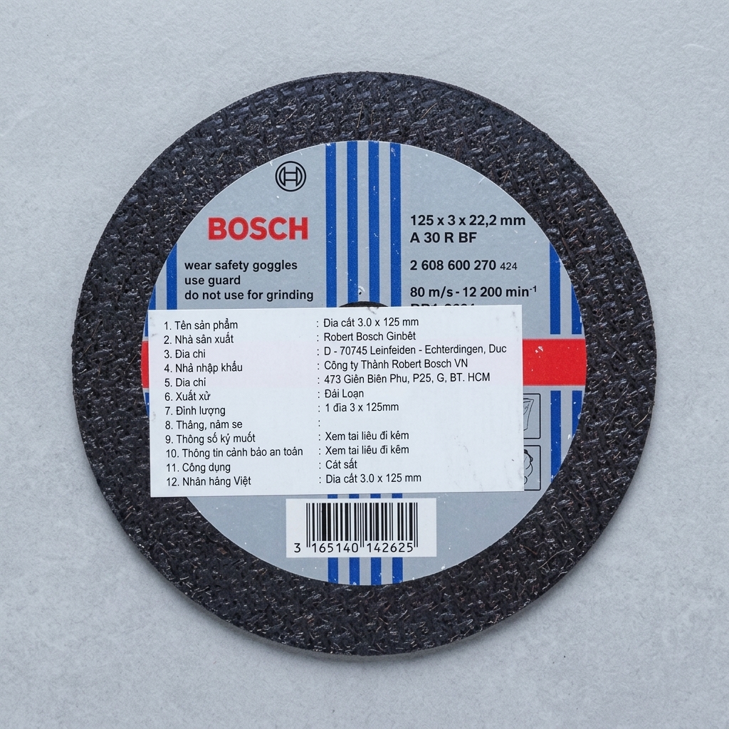 Mua ngay Đá Cắt 125mm Bosch 2608600270 chính hãng chuyên cắt sắt, độ bền cao, mạch cắt ngọt và an toàn tuyệt đối cho người sử dụng. Xem chi tiết thông số tại đây!