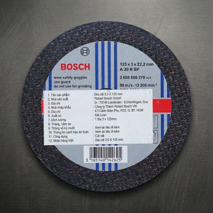 Mua ngay Đá Cắt 125mm Bosch 2608600270 chính hãng chuyên cắt sắt, độ bền cao, mạch cắt ngọt và an toàn tuyệt đối cho người sử dụng. Xem chi tiết thông số tại đây!