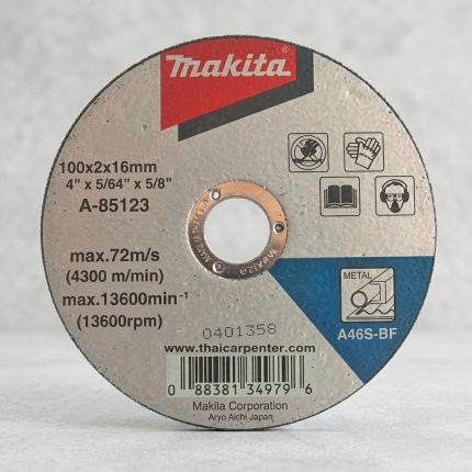 Hình ảnh Đá cắt 1T Makita A-85123 chính hãng với kích thước 100x2x16mm, chuyên dùng cắt sắt, thép và kim loại hiệu quả. Sản phẩm có độ bền cao, đường cắt sắc gọn, hoạt động ổn định ở tốc độ lên đến 13.600 vòng/phút. Đá cắt 1T Makita A-85123 là lựa chọn lý tưởng cho thợ cơ khí, xây dựng và gia công kim loại chuyên nghiệp, giúp tối ưu năng suất và tiết kiệm chi phí vận hành.