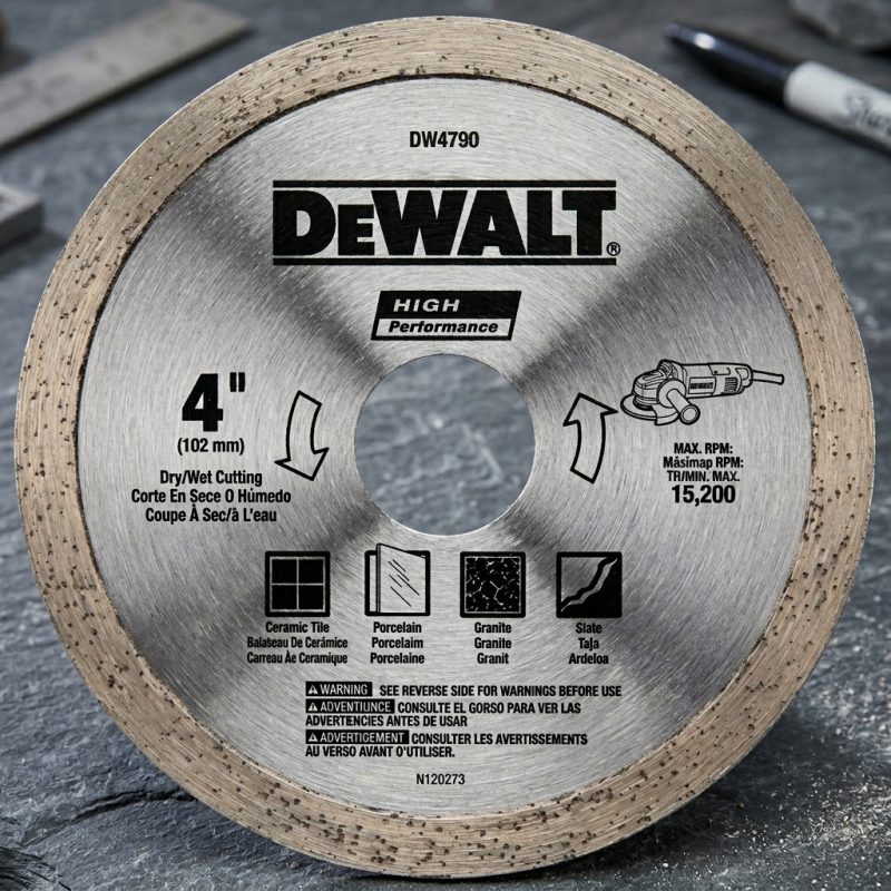 105mm Lưỡi cắt gạch ướt DeWalt DW4790-B1 chính hãng, thiết kế vành kim cương liên tục chuyên dùng cắt gạch ceramic, granite, porcelain và đá tự nhiên. Sản phẩm cho đường cắt sắc nét, hạn chế mẻ cạnh, hoạt động bền bỉ và đạt hiệu quả cao khi sử dụng với phương pháp cắt ướt.