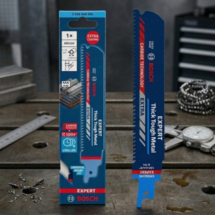 Hình ảnh 150mm Lưỡi cưa kiếm sắt EXPERT Bosch S995CHC (2608900365) thuộc dòng Bosch EXPERT cao cấp, ứng dụng công nghệ Carbide Technology kết hợp lớp phủ Extra Coating giúp tăng khả năng chống mài mòn và kéo dài tuổi thọ sử dụng. Sản phẩm được thiết kế chuyên dụng để cắt thép dày, thép kết cấu, thép cường lực và các loại kim loại chịu tải nặng trong ngành cơ khí, xây dựng và công nghiệp. Với chiều dài 150mm cùng kết cấu răng cưa tối ưu, 150mm Lưỡi cưa kiếm sắt EXPERT Bosch S995CHC (2608900365) mang lại hiệu suất cắt nhanh, chính xác và độ bền cao hơn nhiều lần so với các lưỡi cưa kim loại thông thường.