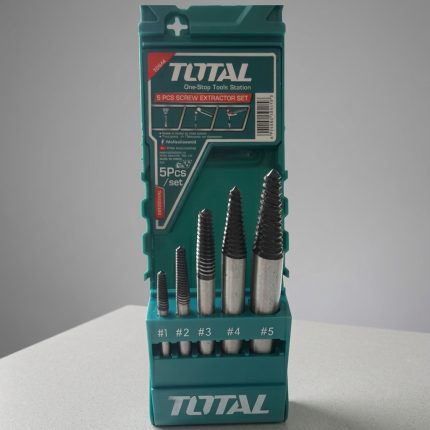 3-18mm Bộ mũi taro lấy ốc gãy 5 chi tiết Total TACSE0056 chuyên dùng để tháo ốc vít, bu lông bị gãy, toét đầu hoặc kẹt cứng nhanh chóng. Bộ sản phẩm gồm 5 mũi kích thước từ 3-18mm, thiết kế ren xoắn ngược bám chắc, phù hợp cho sửa chữa cơ khí, ô tô, xe máy và bảo trì thiết bị.