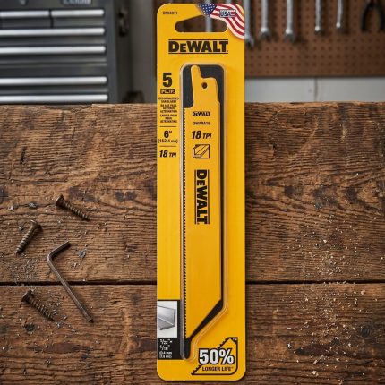 6" Bộ lưỡi cưa kiếm cắt kim loại DeWalt DW4811 (hộp 5 lưỡi) chính hãng, thiết kế 18 TPI giúp cắt kim loại nhanh, chính xác và bền bỉ. Sản phẩm phù hợp cho máy cưa kiếm DeWalt và nhiều dòng máy tương thích, đáp ứng nhu cầu thi công cơ khí, lắp đặt công nghiệp và bảo trì chuyên nghiệp.