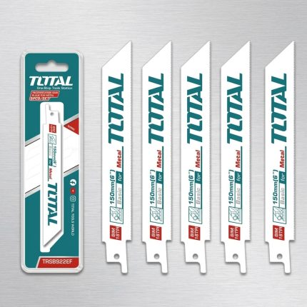Bộ 5 lưỡi cưa kiếm 150mm cắt kim loại Total TRSB922EF là phụ kiện chuyên dụng giúp cắt nhanh và chính xác các loại kim loại tấm, ống thép, nhôm, inox và vật liệu kim loại mỏng khác. Lưỡi cưa được chế tạo từ thép hợp kim chất lượng cao với răng cưa sắc bén, mang lại hiệu suất vượt trội, tuổi thọ lâu dài và giảm rung lắc khi cắt. Sản phẩm phù hợp cho thợ cơ khí, thợ sửa chữa và các công trình thi công chuyên nghiệp.