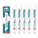 Bộ 5 lưỡi cưa kiếm 150mm cắt kim loại Total TRSB922EF là phụ kiện chuyên dụng giúp cắt nhanh và chính xác các loại kim loại tấm, ống thép, nhôm, inox và vật liệu kim loại mỏng khác. Lưỡi cưa được chế tạo từ thép hợp kim chất lượng cao với răng cưa sắc bén, mang lại hiệu suất vượt trội, tuổi thọ lâu dài và giảm rung lắc khi cắt. Sản phẩm phù hợp cho thợ cơ khí, thợ sửa chữa và các công trình thi công chuyên nghiệp.