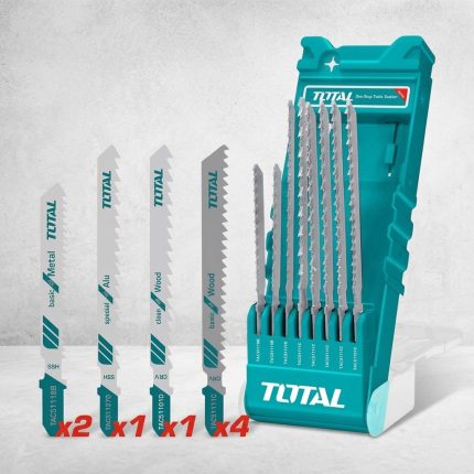 Bộ 8 lưỡi cưa lọng nhôm, gỗ và kim loại Total TACSD7386 là bộ lưỡi cưa đa năng chuyên dụng, bao gồm các lưỡi cắt gỗ, nhôm và kim loại chất lượng cao, tương thích với hầu hết các máy cưa kiếm. Sản phẩm giúp cắt nhanh, chính xác và hiệu quả, thích hợp cho thợ cơ khí, thợ mộc, thợ sửa chữa và các dự án DIY. Bộ 8 lưỡi đáp ứng mọi nhu cầu cắt khác nhau từ gỗ mềm, gỗ cứng đến nhôm và kim loại mỏng.