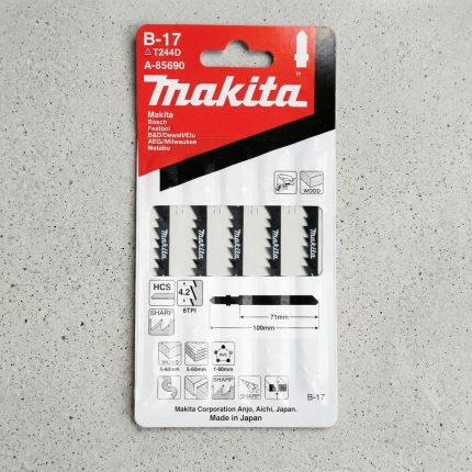 Hình ảnh chi tiết Bộ lưỡi cưa lọng NO.B17 Makita A-85690 tại Công Nghiệp An Toàn. Bộ gồm 5 lưỡi HCS chất lượng cao, tối ưu cắt gỗ tự nhiên, ván ép, MDF, HDF và các vật liệu gỗ công nghiệp. Sản phẩm Makita chính hãng, bền bỉ, hỗ trợ Freeship và an toàn khi sử dụng.