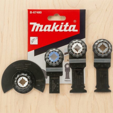 Hình ảnh sản phẩm Bộ lưỡi máy cắt rung Makita B-67480 bao gồm nhiều loại lưỡi cắt đa năng, thích hợp để cắt gỗ, kim loại mỏng, nhựa, PVC và các vật liệu xây dựng nhẹ. Bộ lưỡi Makita B-67480 hỗ trợ máy cắt rung hoạt động linh hoạt, đường cắt chính xác, gọn gàng, hạn chế sứt mẻ cạnh. Đây là phụ kiện lý tưởng cho thợ mộc, sửa chữa dân dụng, xưởng nội thất và người dùng DIY cần lưỡi cắt đa năng, bền bỉ và dễ thay thế.