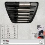 Bộ mũi khoan phá ốc vít hỏng Yato 6 chi tiết YT-0590 chính hãng Ba Lan gồm 6 mũi tháo bu lông gãy bằng thép hợp kim chất lượng cao, thiết kế ren xoắn côn ngược giúp tháo ốc vít bị trờn, gãy hoặc kẹt hiệu quả, phù hợp cho sửa chữa ô tô, cơ khí và bảo trì công nghiệp.