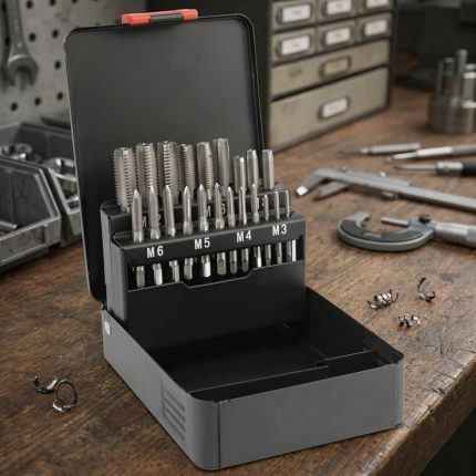 Bộ taro 21 chi tiết Yato YT-2976 (Bạc xám) gồm các mũi taro kích thước M3 đến M12 được sắp xếp trong hộp kim loại chắc chắn, chuyên dùng tạo ren trong cơ khí, sửa chữa máy móc và gia công kim loại chính xác.