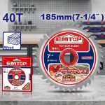 Đĩa cắt gỗ TCT 185mm 40 răng Emtop ETCT1185152 là lưỡi cưa hợp kim chuyên dụng cho các dòng máy cưa đĩa cầm tay và máy cưa bàn. Với đường kính 185mm cùng 40 răng hợp kim Tungsten Carbide (TCT) sắc bén, sản phẩm mang lại khả năng cắt nhanh, chính xác trên gỗ tự nhiên, gỗ công nghiệp, MDF và ván ép. Thiết kế tối ưu giúp giảm mẻ cạnh, hạn chế ba via và nâng cao chất lượng bề mặt cắt, phù hợp cho thợ mộc, xưởng nội thất và công trình xây dựng.
