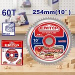 Đĩa cắt gỗ TCT 254mm 60 răng Emtop ETCT125423 là lưỡi cưa hợp kim cao cấp chuyên dùng cho máy cưa bàn, máy cưa đĩa và các thiết bị gia công gỗ chuyên nghiệp. Với đường kính 254mm (10 inch) cùng 60 răng hợp kim Tungsten Carbide (TCT) siêu cứng, sản phẩm mang lại khả năng cắt nhanh, chính xác và bề mặt hoàn thiện mịn đẹp trên gỗ tự nhiên, MDF, HDF, ván ép và các loại gỗ công nghiệp. Thiết kế tối ưu giúp giảm xơ gỗ, hạn chế mẻ cạnh và nâng cao chất lượng thành phẩm trong ngành nội thất và chế biến gỗ.