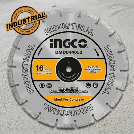 Hình ảnh sản phẩm Đĩa cắt nhựa đường Ingco DMD064051 với đường kính 405mm, lỗ trục 25.4mm, thiết kế segment kim cương hàn laser chuyên dụng cho cắt nhựa đường, bê tông nhựa và các vật liệu xây dựng đường cao cấp. Đĩa cắt nhựa đường Ingco DMD064051 đảm bảo đường cắt nhanh, chính xác, ổn định và hạn chế rung lắc. Phù hợp cho máy cắt nhựa đường công nghiệp, công trình xây dựng và thi công đường chuyên nghiệp.