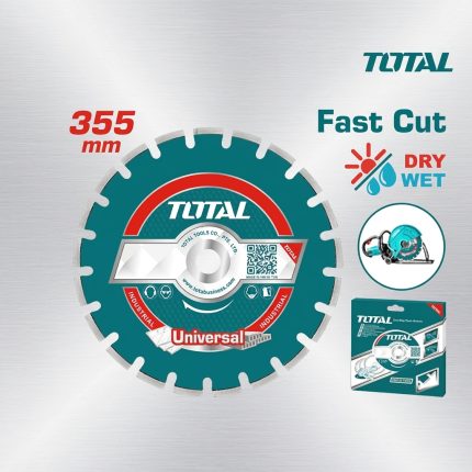 Lưỡi cắt bê tông hàn Laser Total TAC2113552 (355mm x 25.4mm) là sản phẩm chính hãng Total, thiết kế laser-welded Fast Cut giúp cắt bê tông, gạch và đá công nghiệp hiệu quả. Hỗ trợ cắt khô và cắt ướt, đảm bảo đường cắt sắc gọn, tuổi thọ cao và hiệu suất thi công tối ưu, phù hợp cho các công trình xây dựng dân dụng và công nghiệp.