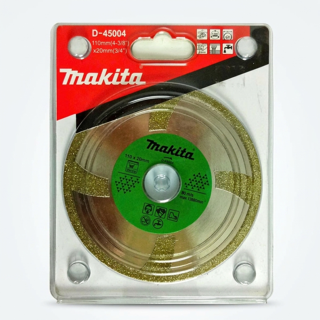 Lưỡi cắt đá cẩm thạch 110mm Makita D-45004 là phụ kiện chuyên dụng được thiết kế để cắt đá cẩm thạch, gạch men, đá granite mỏng và các vật liệu hoàn thiện cao cấp. Với lớp phủ hạt kim cương chất lượng cao trên vành cắt, sản phẩm mang lại khả năng cắt nhanh, đường cắt mịn và hạn chế tối đa tình trạng sứt mẻ bề mặt vật liệu. Đường kính 110mm cùng lỗ trục 20mm giúp lưỡi cắt đá cẩm thạch 110mm Makita D-45004 tương thích với nhiều dòng máy cắt cầm tay phổ biến hiện nay. Đây là lựa chọn lý tưởng cho thợ thi công nội thất, thợ ốp lát và các đơn vị xây dựng cần một giải pháp cắt đá chính xác, bền bỉ và chuyên nghiệp