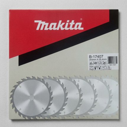 Hình ảnh Lưỡi cắt nhôm hợp kim 120 răng Makita B-17407 (355mm) chính hãng, chuyên dùng cắt nhôm, hợp kim nhôm, thanh định hình, cửa nhôm và các vật liệu kim loại màu với độ chính xác cao. Thiết kế 120 răng hợp kim Tungsten Carbide (TCT) giúp đường cắt mịn đẹp, giảm ba via, hạn chế biến dạng vật liệu và tăng tuổi thọ sử dụng. Lưỡi cắt nhôm hợp kim 120 răng Makita B-17407 (355mm) là lựa chọn lý tưởng cho xưởng sản xuất cửa nhôm kính, gia công nhôm công nghiệp và các đơn vị cơ khí yêu cầu chất lượng cắt hoàn thiện cao.
