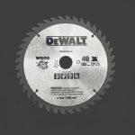 Hình ảnh lưỡi cưa gỗ TCT Dewalt DWA03740-B1 185x25.4mm, đường kính 185mm, lỗ 25.4mm, 40 răng TCT, thích hợp cho cưa bàn và cưa tay. Lưỡi cưa Dewalt DWA03740-B1 chất lượng cao, cắt gỗ mịn, chính xác và bền lâu, lý tưởng cho thợ mộc và DIY.