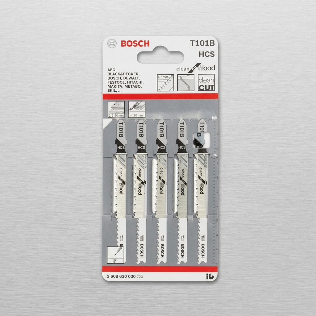 Lưỡi cưa lọng gỗ T101B (bộ 5 lưỡi) Bosch 2608630030 là dòng lưỡi cưa lọng chuyên dụng thuộc Bosch Professional, được thiết kế để cắt thẳng, cắt sạch và chính xác trên nhiều loại vật liệu gỗ. Bộ sản phẩm gồm 5 lưỡi làm từ thép carbon cao cấp HCS (High Carbon Steel), giúp tăng độ bền, duy trì độ sắc bén và mang lại đường cắt mịn đẹp. Với thiết kế răng cưa tối ưu cho các ứng dụng cắt gỗ, Lưỡi cưa lọng gỗ T101B (bộ 5 lưỡi) Bosch 2608630030 phù hợp cho gia công nội thất, cắt MDF, ván ép, gỗ tự nhiên và gỗ công nghiệp, đáp ứng nhu cầu của thợ mộc chuyên nghiệp cũng như người dùng DIY.