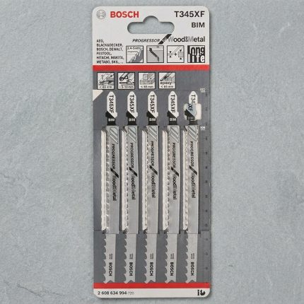 Lưỡi cưa lọng sắt T345XF Bosch 2608634994 (bộ 5 lưỡi) chính hãng, thiết kế BIM cao cấp chuyên cắt kim loại, sắt hộp, nhôm và vật liệu đa năng. Răng cưa Progressive Tooth giúp cắt nhanh, bền bỉ và cho đường cắt chính xác trong môi trường làm việc chuyên nghiệp.
