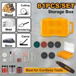 Hình ảnh Bộ 81 món phụ kiện máy mài khuôn mini Ingco AKMG8081 chính hãng gồm đầy đủ các phụ kiện mài, cắt, đánh bóng, chạm khắc và làm sạch bề mặt. Bộ sản phẩm đa năng phù hợp cho gia công gỗ, kim loại, đá, nhựa và các công việc DIY, sửa chữa cơ khí với hộp đựng tiện lợi, giúp bảo quản và sử dụng dễ dàng.