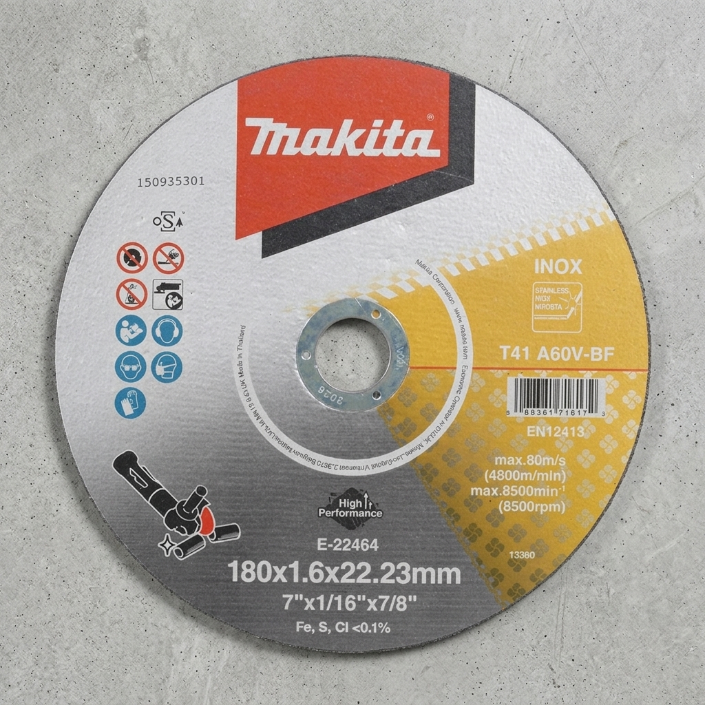 Đá cắt mỏng cho inox A60U 180x1.6x22.23mm Makita E-22464 chính hãng, chuyên dùng cắt inox và thép không gỉ với độ chính xác cao. Thiết kế siêu mỏng giúp đường cắt sắc bén, ít ba via, giảm hao hụt vật liệu và nâng cao hiệu suất gia công trong các xưởng cơ khí, công trình xây dựng và nhà máy sản xuất.