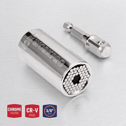 Đầu tuýp dài có đầu vuông 3/8" size 7-19mm Workpro WP202517 chính hãng Workpro, đầu tuýp đa năng tự điều chỉnh kích thước từ 7–19mm, chất liệu thép CR-V mạ Chrome sáng bóng, phù hợp tháo lắp bu lông, đai ốc nhiều hình dạng trong sửa chữa cơ khí và dân dụng.